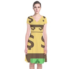 Money Face Emoji Short Sleeve Front Wrap Dress by BestEmojis