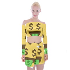 Money Face Emoji Off Shoulder Top With Skirt Set by BestEmojis