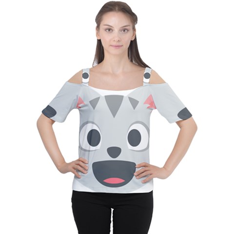 Cat Smile Women s Cutout Shoulder Tee by BestEmojis