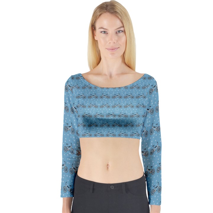 Bicycles Pattern Long Sleeve Crop Top