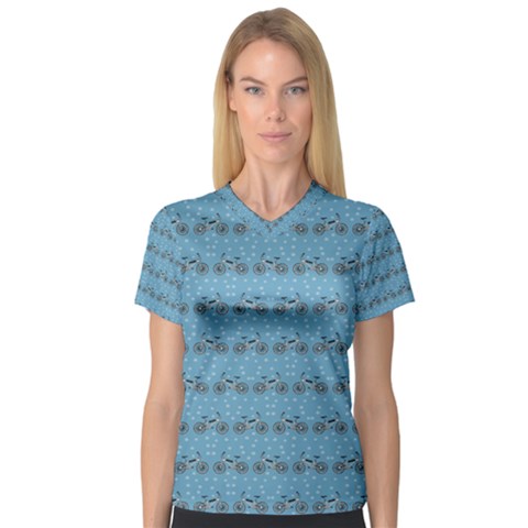 Bicycles Pattern Women s V-neck Sport Mesh Tee by linceazul