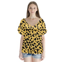 Skin Animals Cheetah Dalmation Black Yellow Flutter Sleeve Top