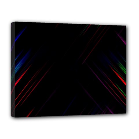 Streaks Line Light Neon Space Rainbow Color Black Canvas 14  X 11  by Mariart