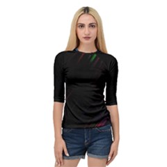 Streaks Line Light Neon Space Rainbow Color Black Quarter Sleeve Tee