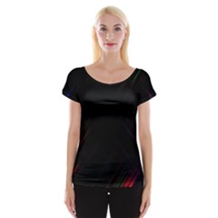 Streaks Line Light Neon Space Rainbow Color Black Women s Cap Sleeve Top by Mariart