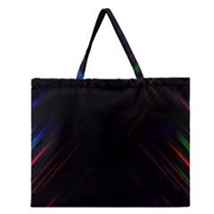 Streaks Line Light Neon Space Rainbow Color Black Zipper Large Tote Bag by Mariart