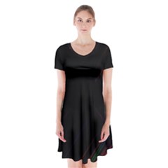 Streaks Line Light Neon Space Rainbow Color Black Short Sleeve V-neck Flare Dress