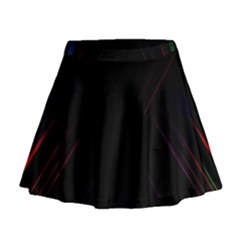 Streaks Line Light Neon Space Rainbow Color Black Mini Flare Skirt by Mariart