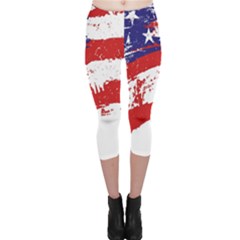 Red White Blue Star Flag Capri Leggings  by Mariart