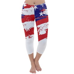 Red White Blue Star Flag Capri Winter Leggings  by Mariart