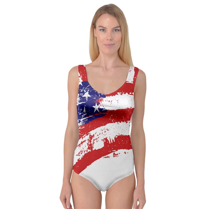 Red White Blue Star Flag Princess Tank Leotard 