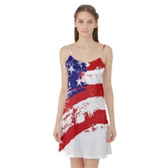 Red White Blue Star Flag Satin Night Slip by Mariart