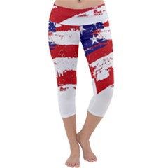 Red White Blue Star Flag Capri Yoga Leggings by Mariart