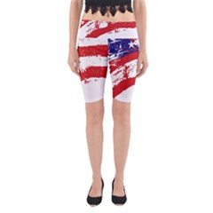 Red White Blue Star Flag Yoga Cropped Leggings by Mariart