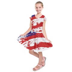 Red White Blue Star Flag Kids  Short Sleeve Dress by Mariart