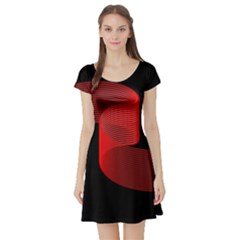 Tape Strip Red Black Amoled Wave Waves Chevron Short Sleeve Skater Dress by Mariart