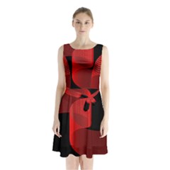 Tape Strip Red Black Amoled Wave Waves Chevron Sleeveless Waist Tie Chiffon Dress by Mariart