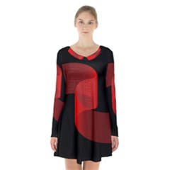 Tape Strip Red Black Amoled Wave Waves Chevron Long Sleeve Velvet V-neck Dress