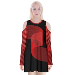 Tape Strip Red Black Amoled Wave Waves Chevron Velvet Long Sleeve Shoulder Cutout Dress