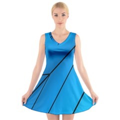 Technical Line Blue Black V-neck Sleeveless Skater Dress by Mariart