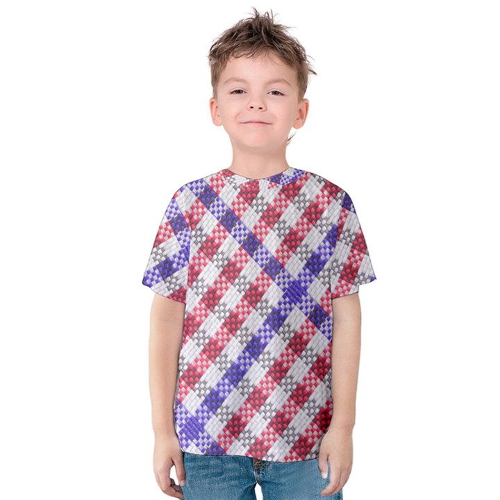 Webbing Wicker Art Red Bluw White Kids  Cotton Tee