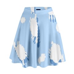 Vector Sheep Clouds Background High Waist Skirt by Nexatart