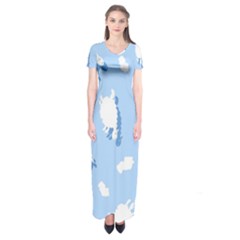 Vector Sheep Clouds Background Short Sleeve Maxi Dress