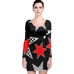 Stars Seamless Pattern Background Long Sleeve Velvet Bodycon Dress by Nexatart