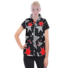 Stars Seamless Pattern Background Women s Button Up Puffer Vest