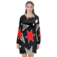 Stars Seamless Pattern Background Long Sleeve Chiffon Shift Dress  by Nexatart