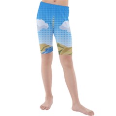 Grid Sky Course Texture Sun Kids  Mid Length Swim Shorts by Nexatart