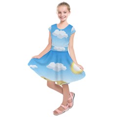 Grid Sky Course Texture Sun Kids  Short Sleeve Dress by Nexatart