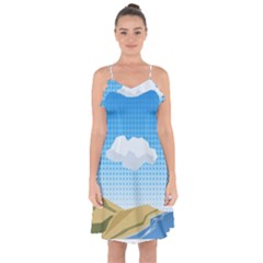 Grid Sky Course Texture Sun Ruffle Detail Chiffon Dress by Nexatart