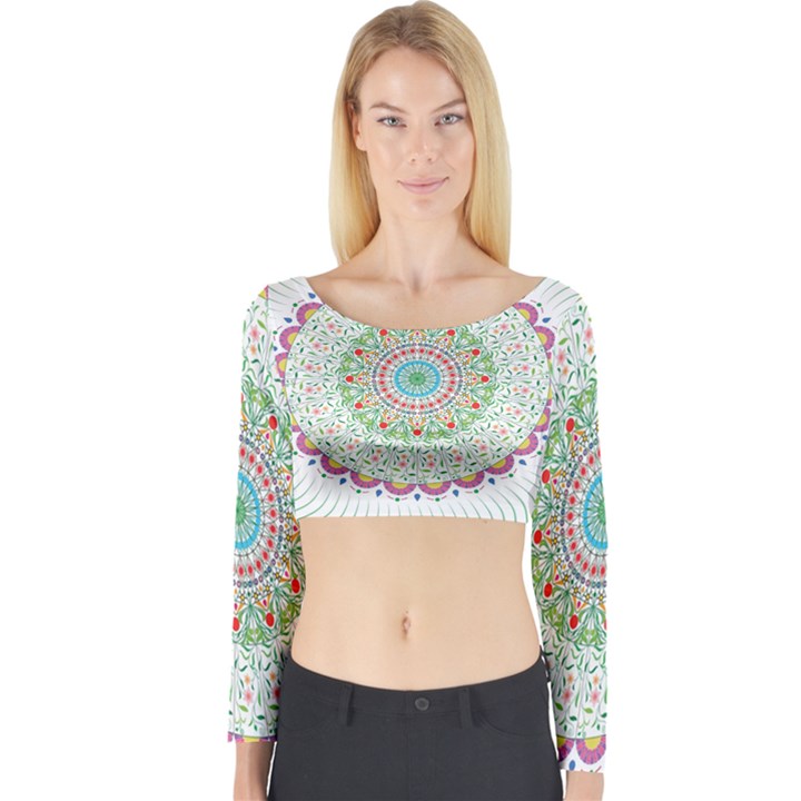 Flower Abstract Floral Long Sleeve Crop Top