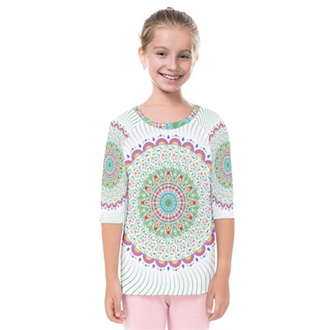 Flower Abstract Floral Kids  Quarter Sleeve Raglan Tee by Nexatart