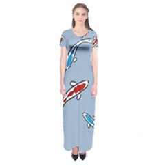 Koi Carp East Vector Seamless Short Sleeve Maxi Dress by Nexatart