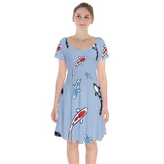 Koi Carp East Vector Seamless Short Sleeve Bardot Dress