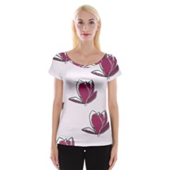 Magnolia Seamless Pattern Flower Women s Cap Sleeve Top by Nexatart