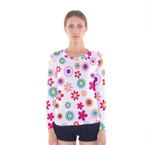 Floral Flowers Background Pattern Women s Long Sleeve Tee by Nexatart