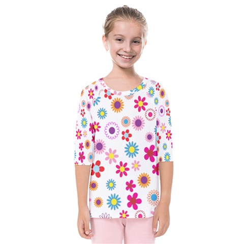 Floral Flowers Background Pattern Kids  Quarter Sleeve Raglan Tee by Nexatart