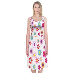 Floral Flowers Background Pattern Midi Sleeveless Dress