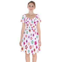 Floral Flowers Background Pattern Short Sleeve Bardot Dress by Nexatart