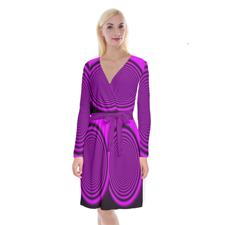 Background Coloring Circle Colors Long Sleeve Velvet Front Wrap Dress