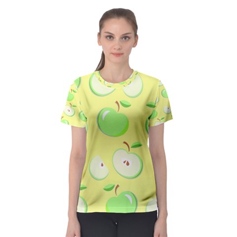 Apples Apple Pattern Vector Green Women s Sport Mesh Tee by Nexatart