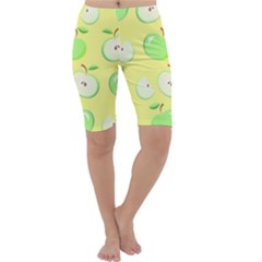 Apples Apple Pattern Vector Green Cropped Leggings  by Nexatart