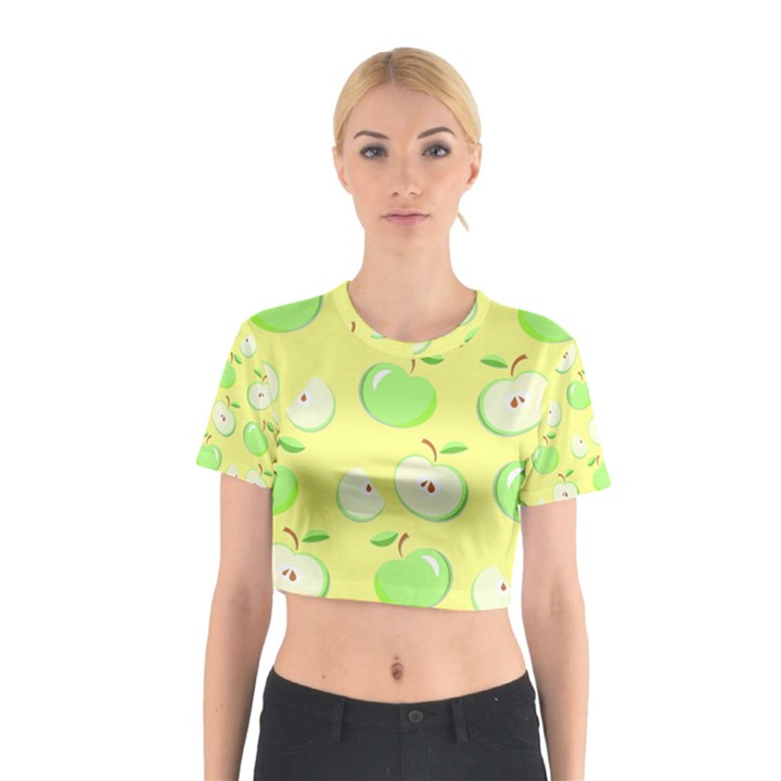 Apples Apple Pattern Vector Green Cotton Crop Top