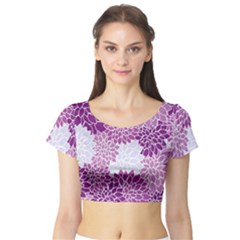 Floral Wallpaper Flowers Dahlia Short Sleeve Crop Top (tight Fit)