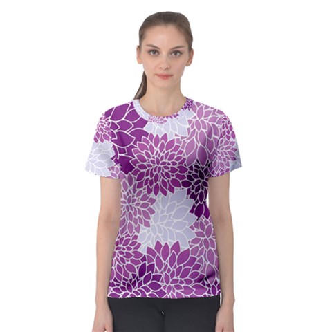 Floral Wallpaper Flowers Dahlia Women s Sport Mesh Tee by Nexatart