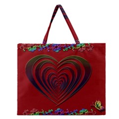 Red Heart Colorful Love Shape Zipper Large Tote Bag by Nexatart