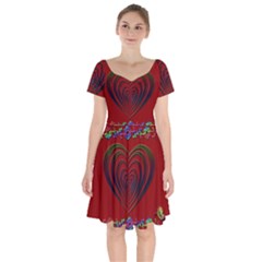 Red Heart Colorful Love Shape Short Sleeve Bardot Dress